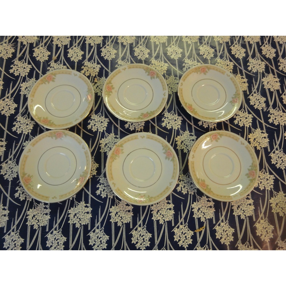 6 lot Lynns fine china Tea cup saucers plates 4.5" pink rose flower